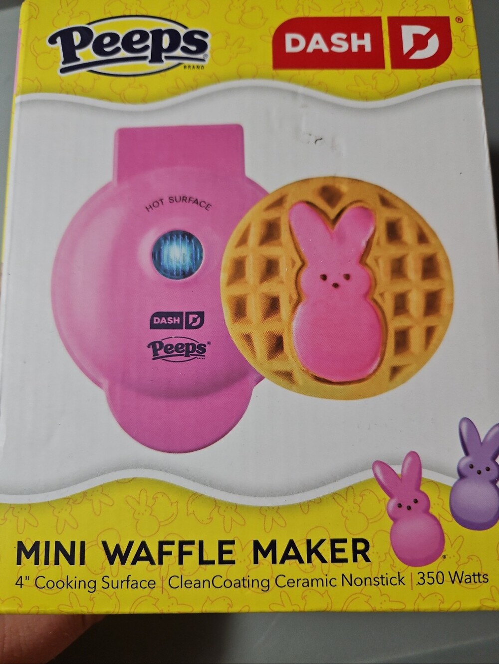 PEEPS X DASH BUNNY MINI WAFFLE MAKER - 4 inch, Nonstick, 350 Watts Brand New
